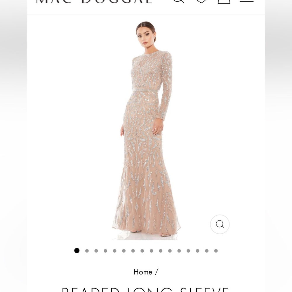 MAC DUGGAL BEADED LONG SLEEVE EVENING GOWN SIZE 14 MOCHA